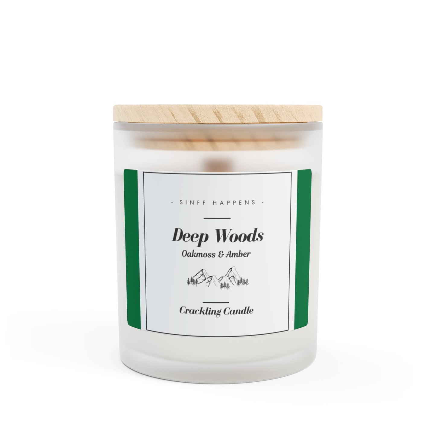 Frosted Glass Candle, Relaxing Oakmoss Amber Crackling Wood Wick, 11oz - Home Fragrance, Calming Scented Candle, Aromatherapy Candle, Gift