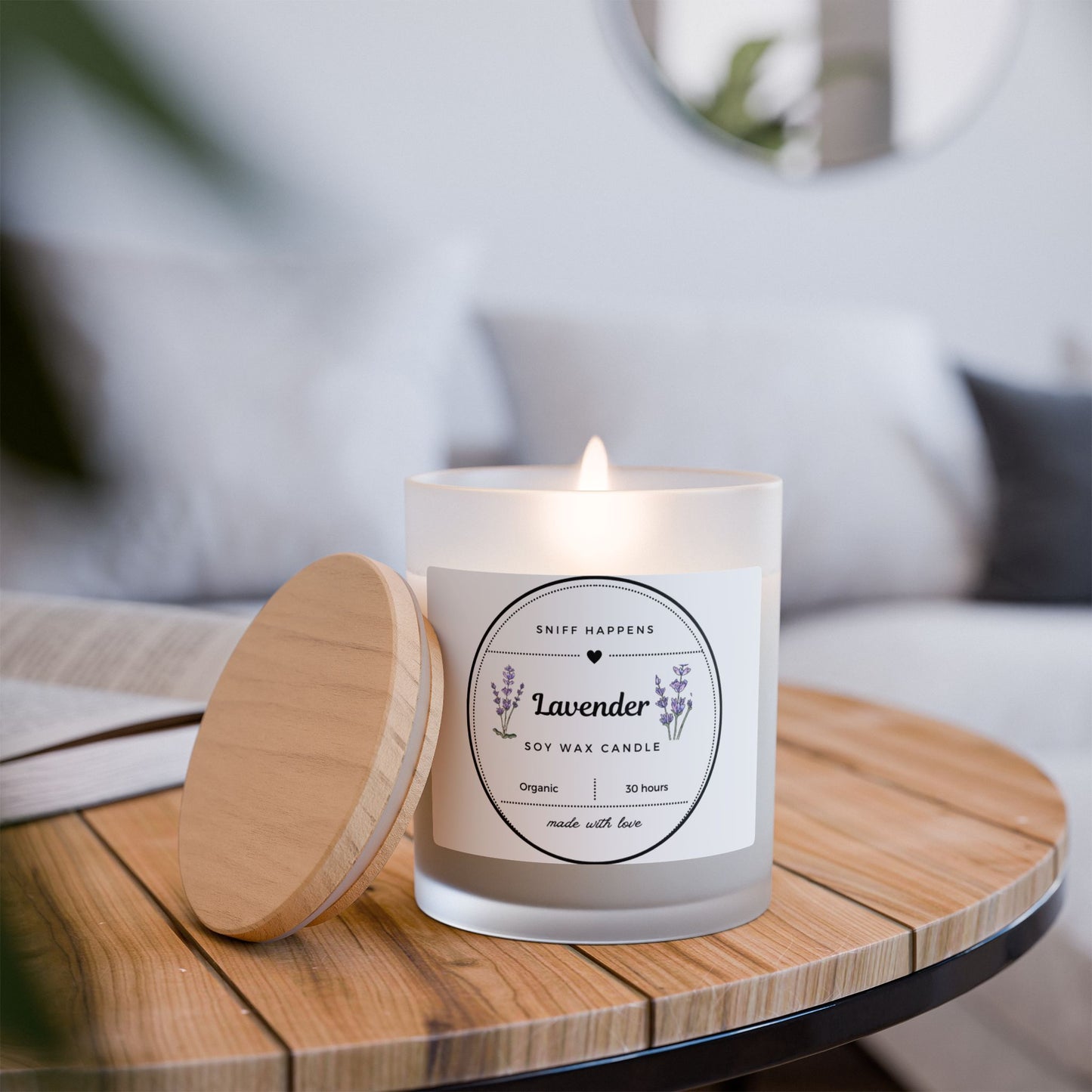 Frosted Glass Candle, Lavender Relaxing Wood Wick Candle - Calming Aromatherapy Candle, 11oz - Stress Relief Soy Wax Candle, Home Decor Gift
