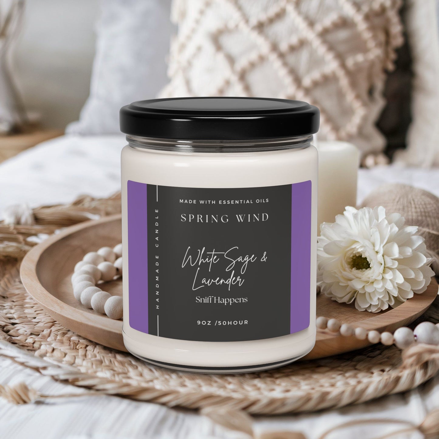 Soy Candle, White Sage and Lavender Spring Candle, Home Fragrance, Aromatherapy Candle, Relaxation Candle, Meditation Candle, Gift for Her