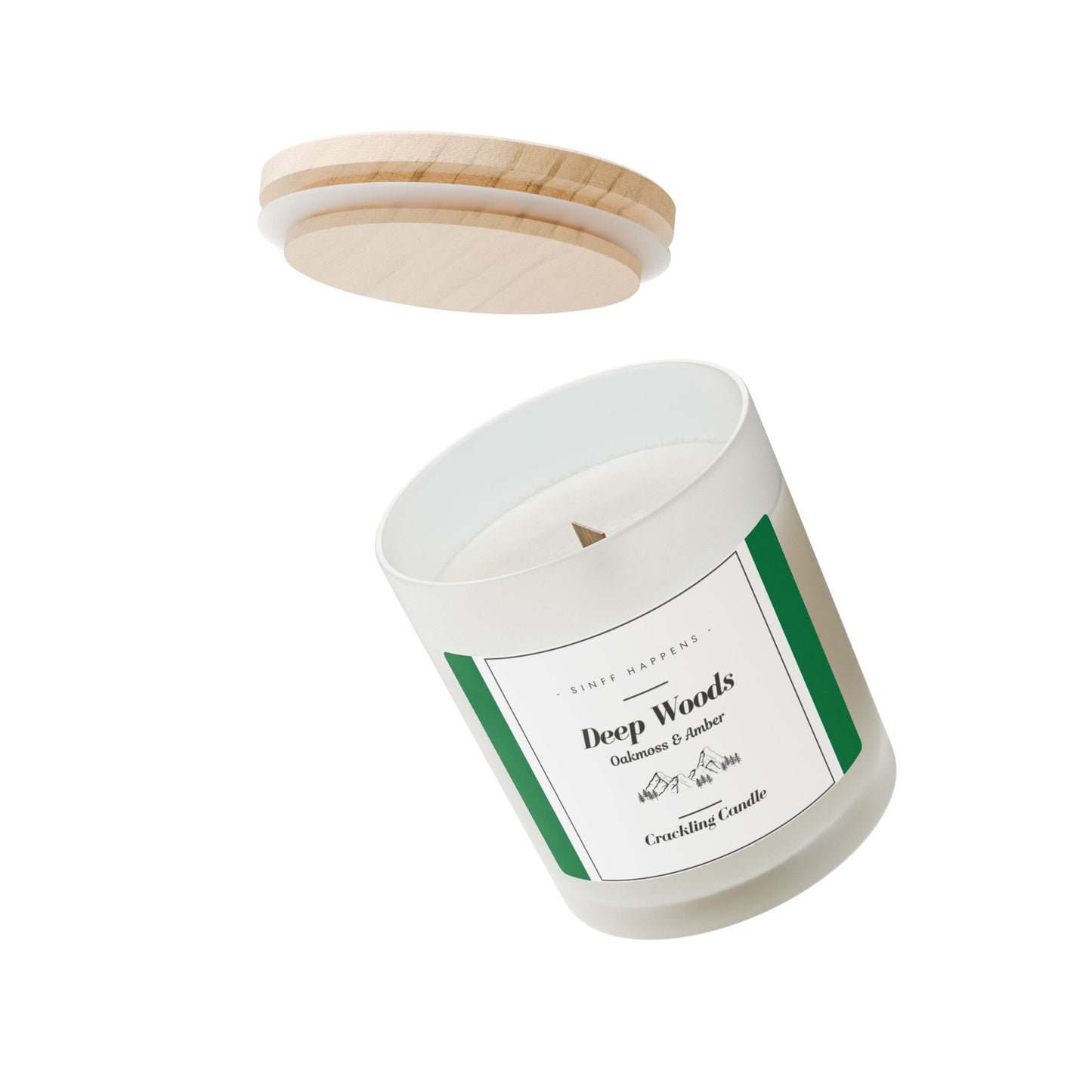Frosted Glass Candle, Relaxing Oakmoss Amber Crackling Wood Wick, 11oz - Home Fragrance, Calming Scented Candle, Aromatherapy Candle, Gift